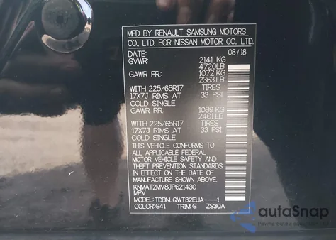 2019 Nissan Rogue Sv z USA, uszkodzony, nr VIN KNMAT2MV8JP621430